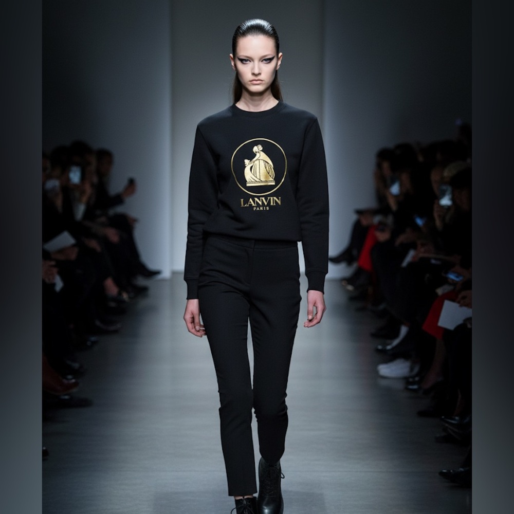 πNWT AUTHENTIC LANVIN mother and child logo small black and gold - Picture 1 of 11